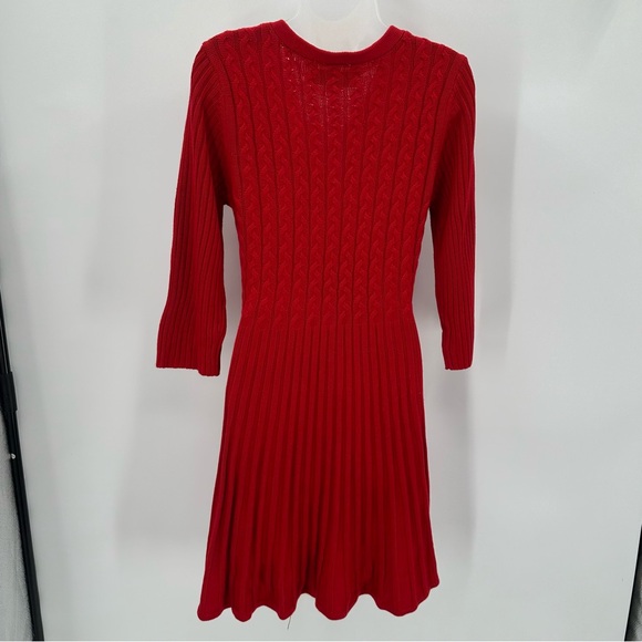 J HOWARD Red Sweater Dress Womens L Ribbed Cable Knit  Fit & Flare 3/4 Sleeves - Picture 3 of 10